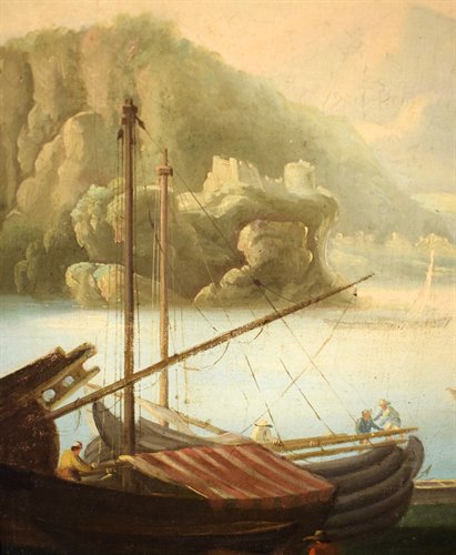 Paysage côtier avec port et ruines
